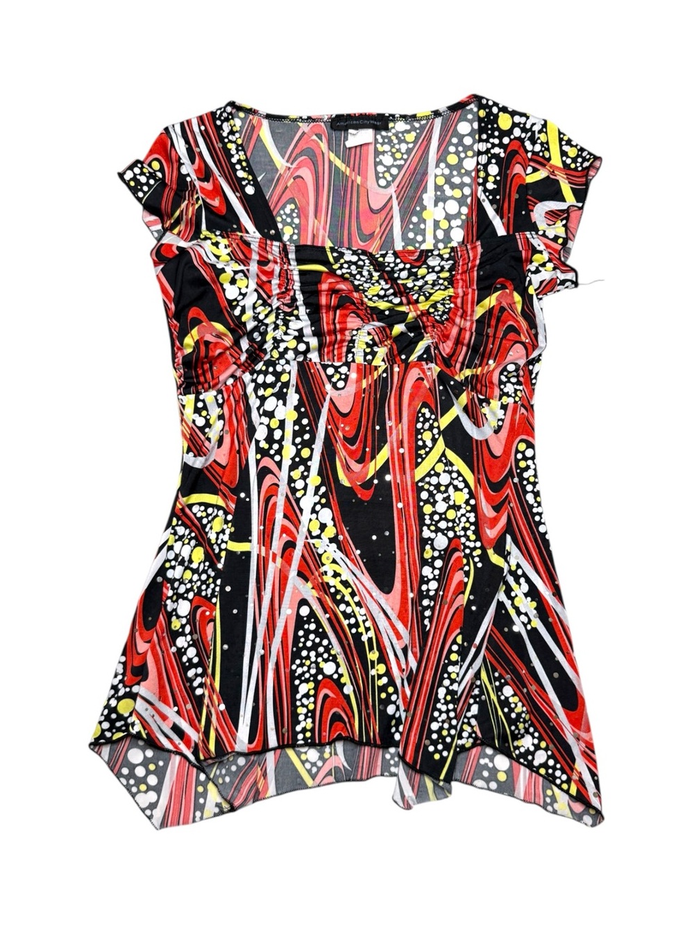 Vintage Retro Short Sleeve Abstract Blouse Size Small